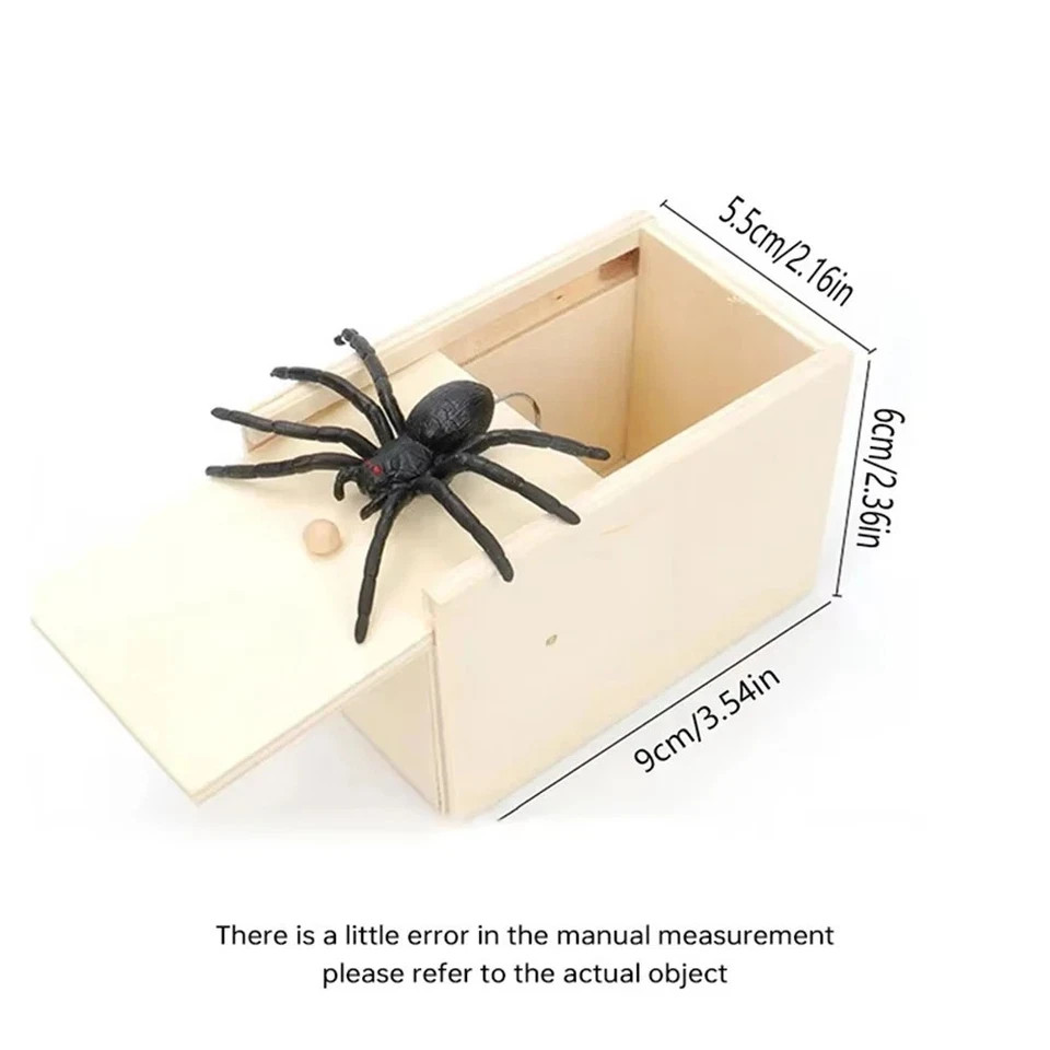 Wooden Prank Spider Scare Box Hidden in Case Trick Play Joke Scarebox Gag Toy