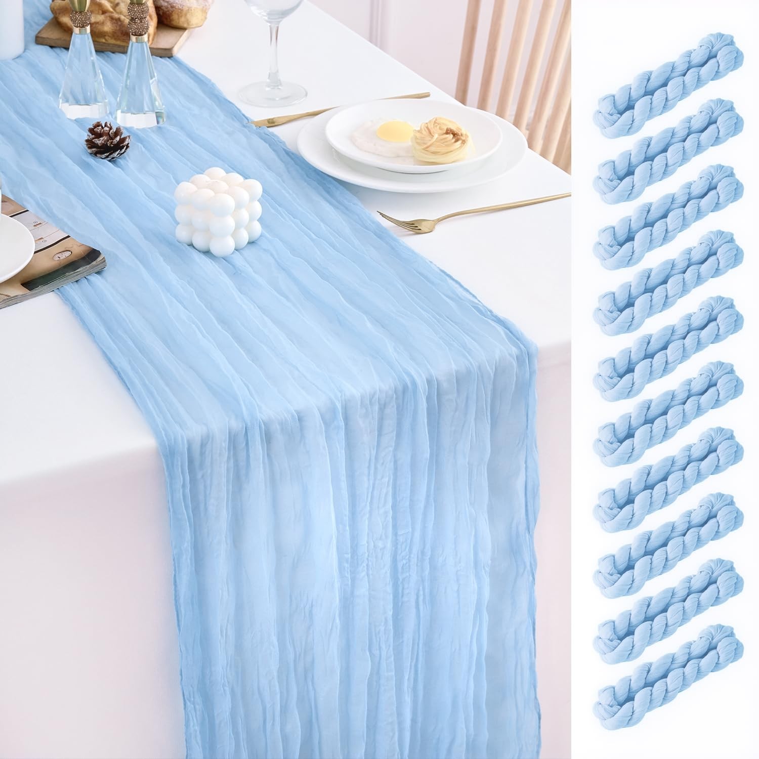 10 Pack Baby Blue Table Runner 21×120 Inch Light Blue Cheesecloth Table Runner 1