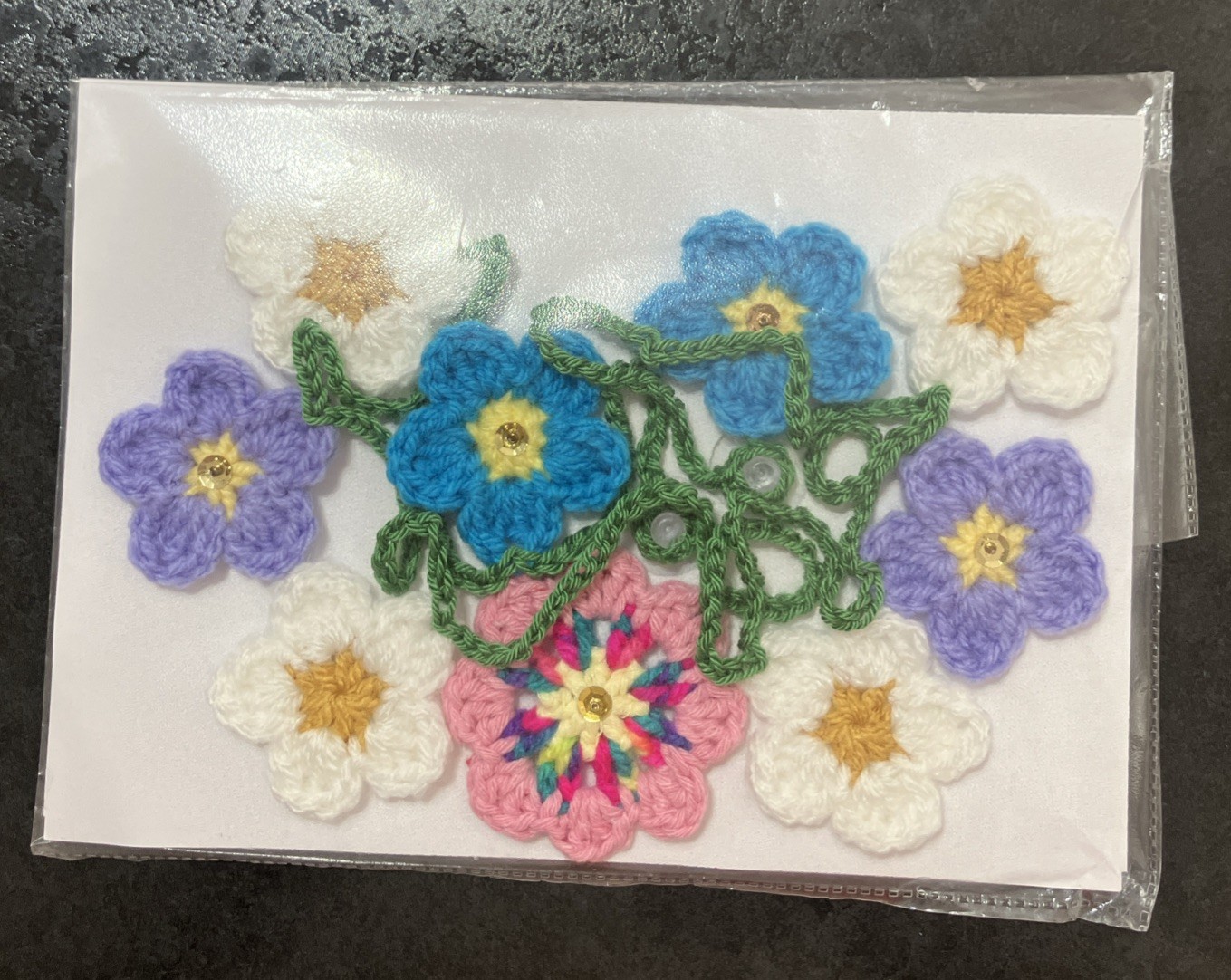 🌸Hand Crochet Sequins Window Flowers Bunting Caravan SUMMER Camper Gift
