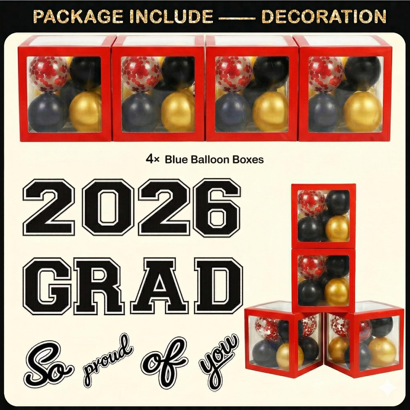 Black and Red Graduation Decorations Class of 2026 – Graduation Balloon Boxes…