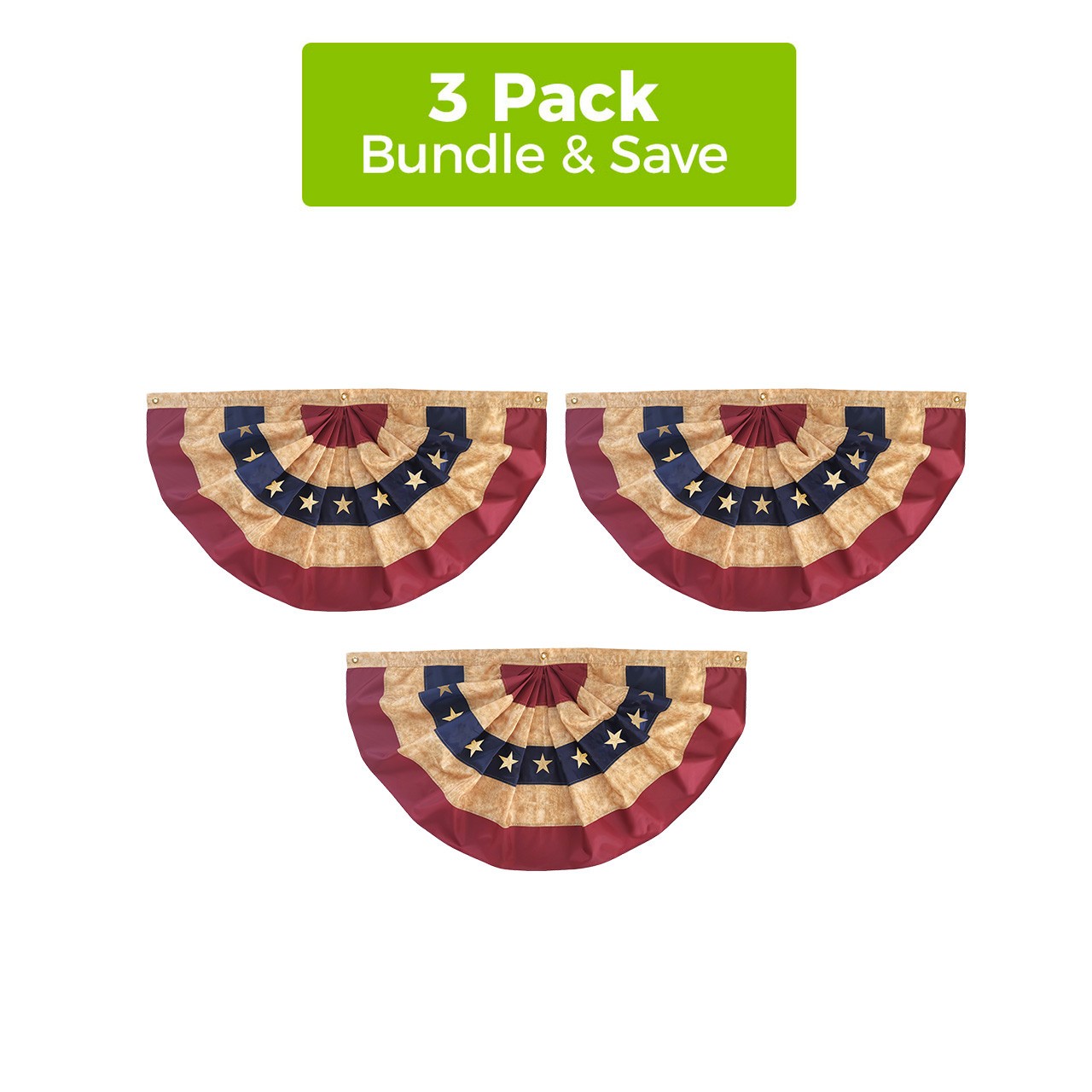 Briarwood Lane Tea Stained Patriotic Bunting 36″ x 18″ (Set of 3)