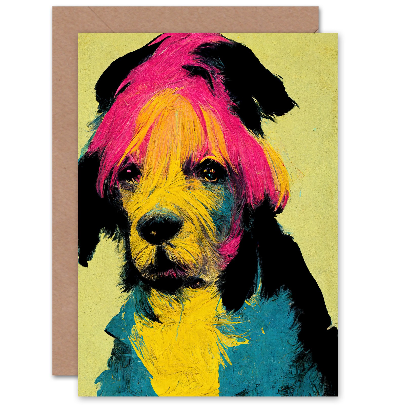 Pop Art Dog for Him or Her Birthday Congratulations Blank Greeting Card
