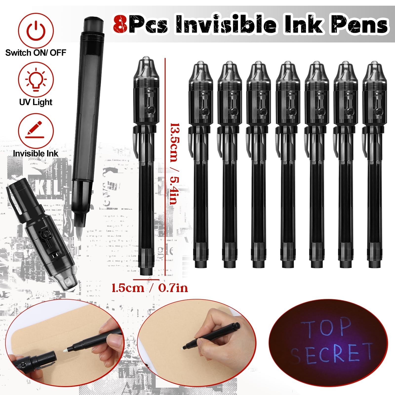 Spy Detective Party Favors Kids Glasses Ink Pen Magnifying Glass Card