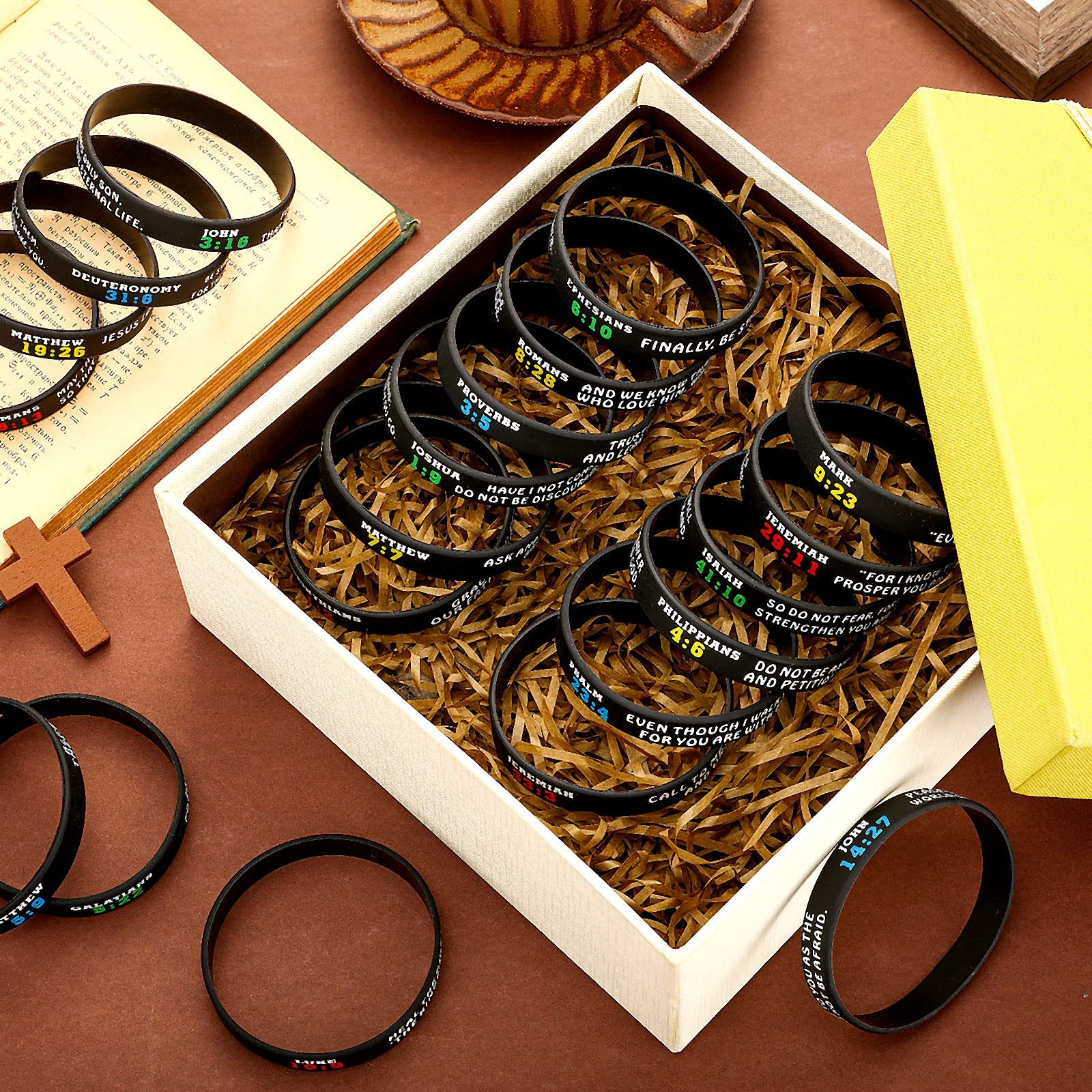 100 Pcs Bible Verse Bracelets Christian Scripture Bracelets Bulk Rubber Religiou