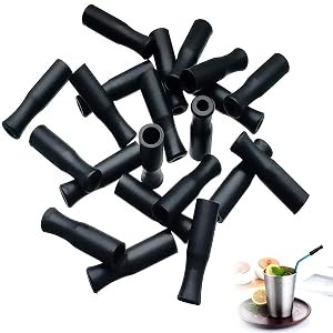 21Pcs Reusable Silicone Straw Tips, Stainless Straw Tips, Black Food Grade