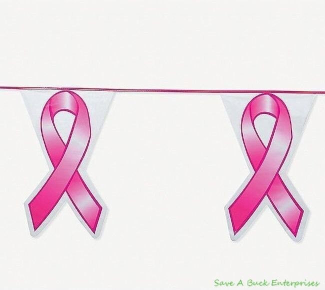 Pink Ribbon Breast Cancer Awareness Flags ~ Pennant Banner (100 FEET LONG )