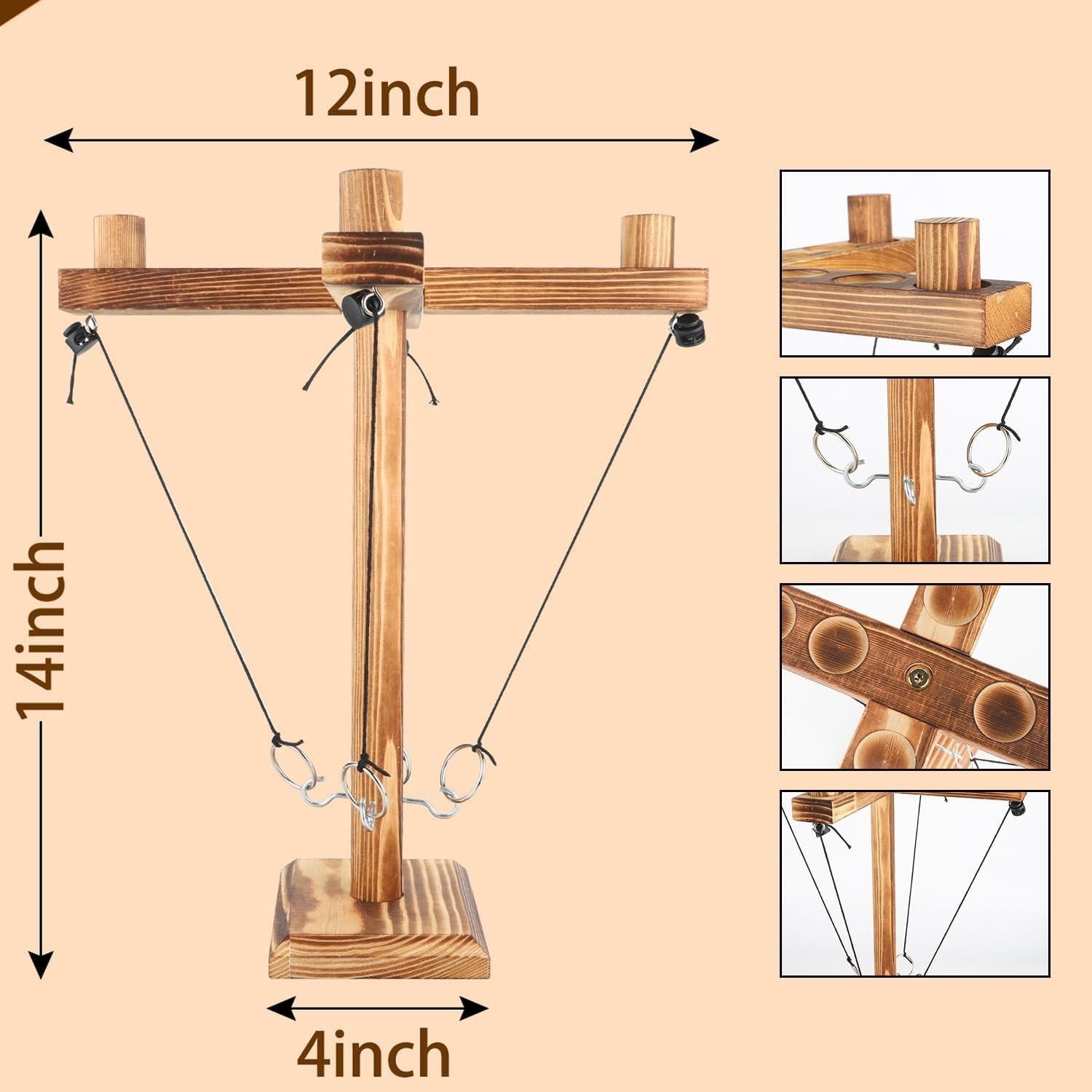 Wooden Ring Toss Game Hook & Ring Tabletop Indoor Outdoor Party Family Game Gift