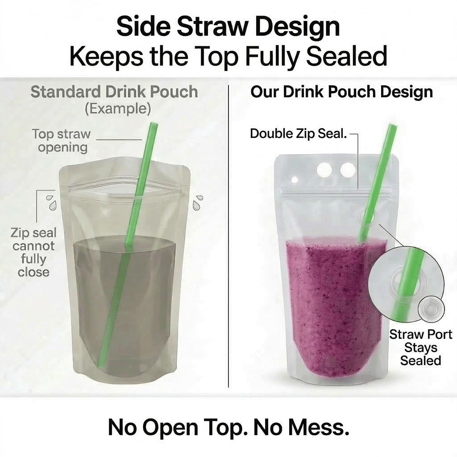 100PCS Drink Pouches with Side Straw Port, Resealable Drink Bag Set with Stra…