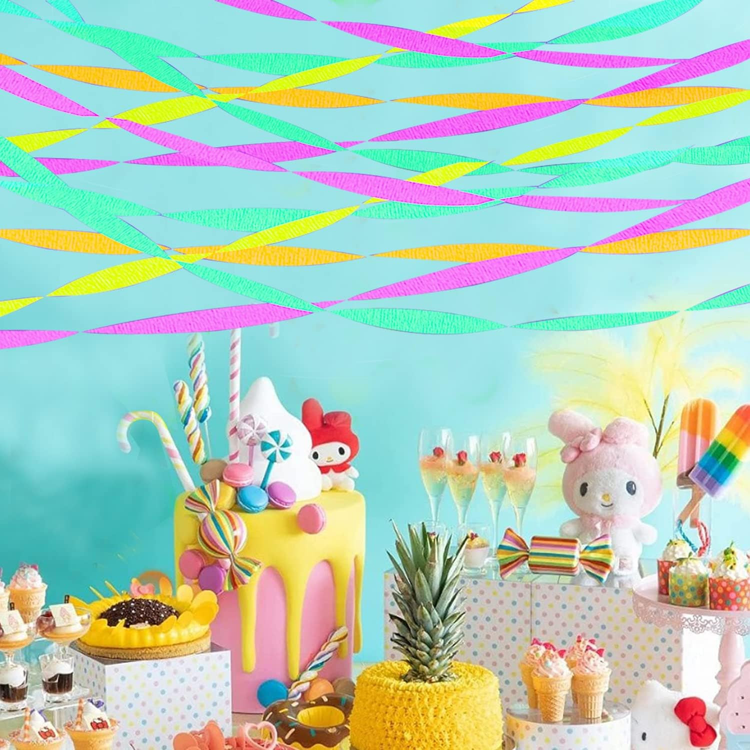 600 Feet Glow Crepe Paper Streamers UV Glow Party Neon Streamer Decorations Glow