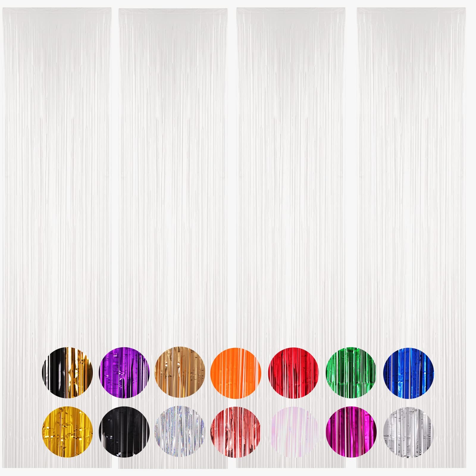 4 PCS White Foil Fringe Backdrop Curtain Tinsel Streamer Birthday Party Decor