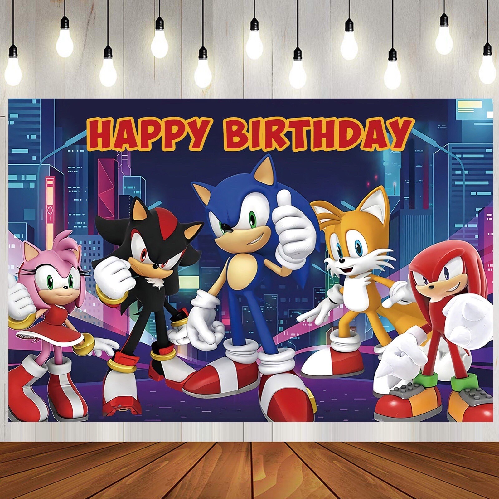 Sonic the Hedgehog Happy Birthday Backdrop 5×3.5ft Birthday Party Decoration