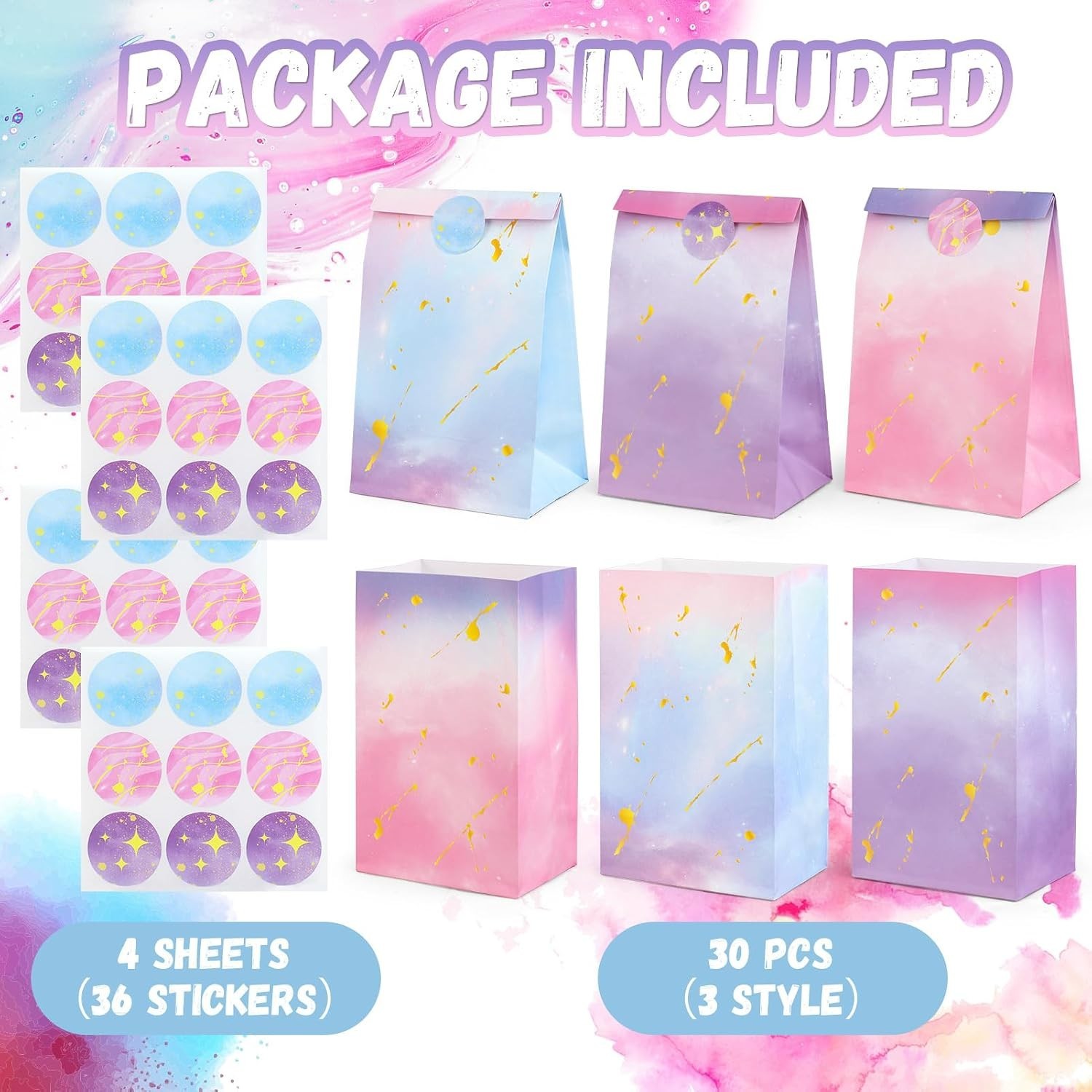 Colorful Tie Dye Party Bags (30 Count) with Stickers – Ideal for Any Occasion