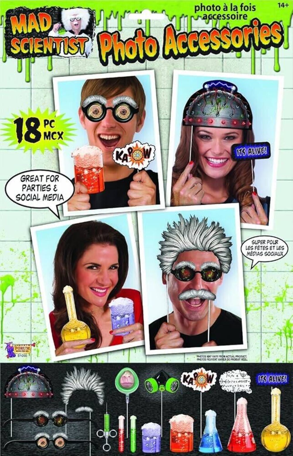 Mad Scientist Photo Booth Accessories And Props – 18 Pieces Included