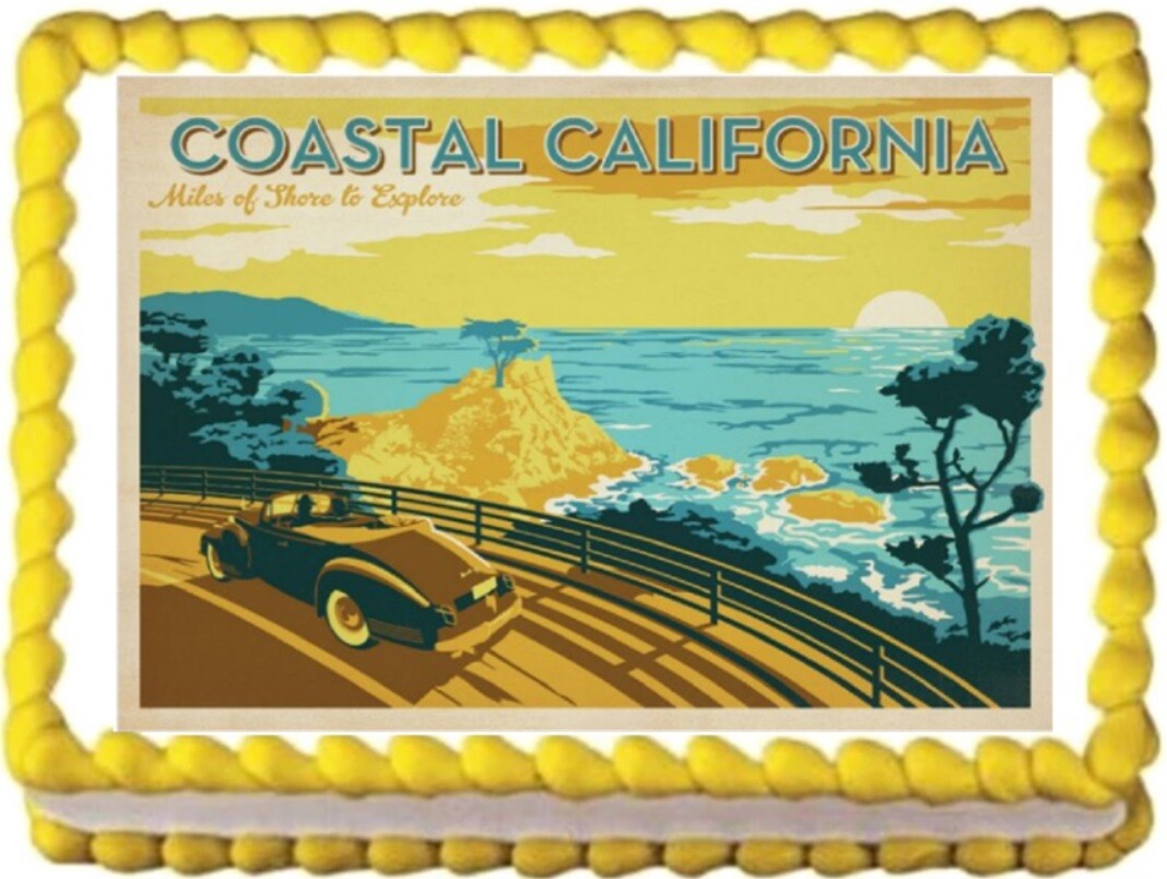 Cali California Coastal Living Image Edible Cake Cupcake Topper Frosting Sheet