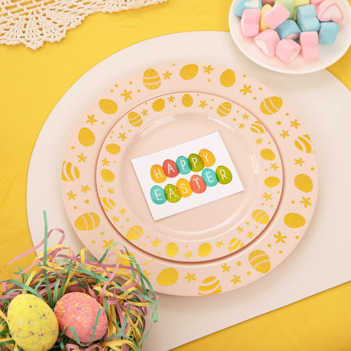 U-Qe 25 Guests Plastic Easter Plates And Napkins – Pink And Gold Easter Party