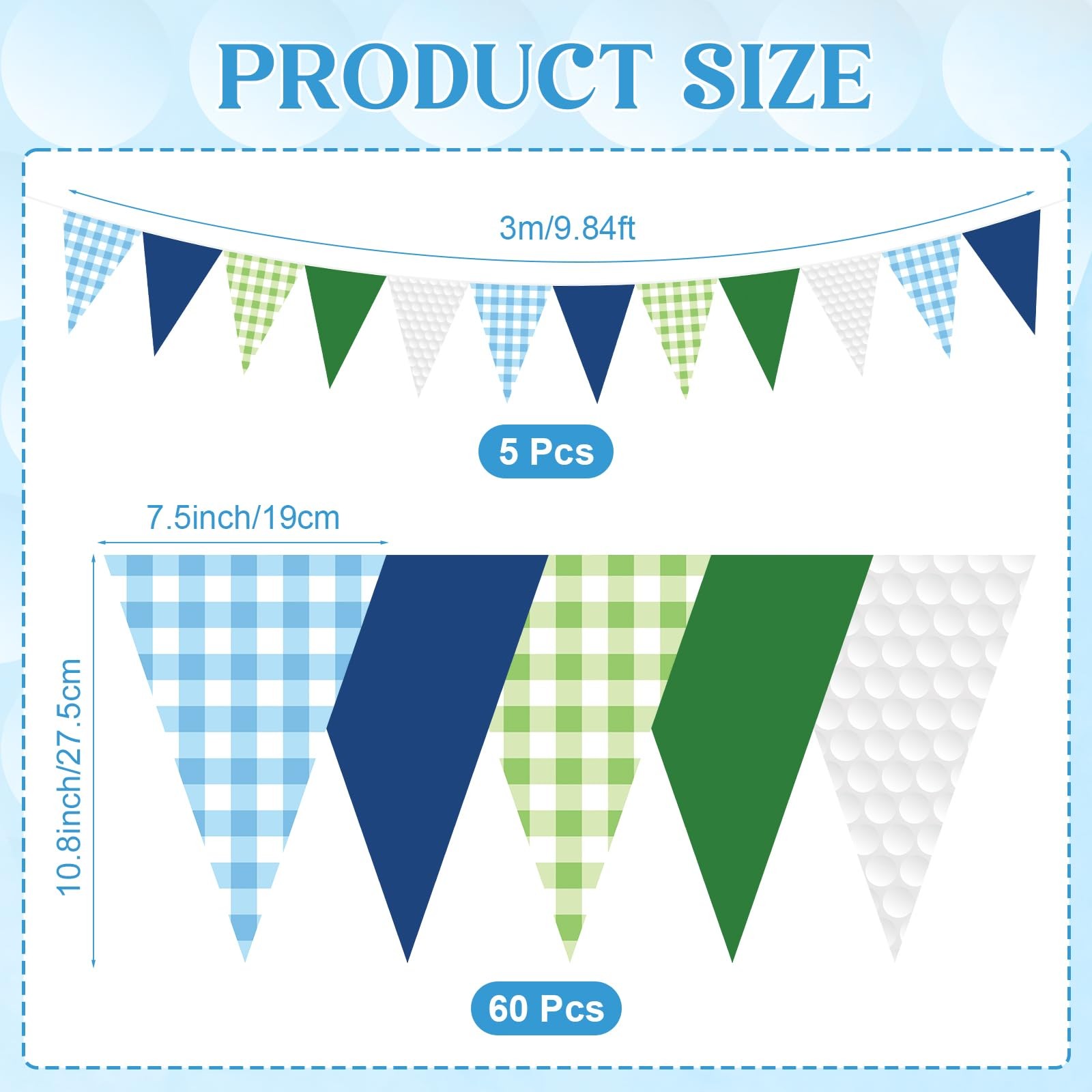49.21 ft 60 Pieces Golf Party Pennant Banner Flags Decor Gingham String Trian…