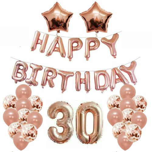 16″ Rose Gold Happy birthday Set 32″ inch Numbers Star Foil Confetti Balloons.