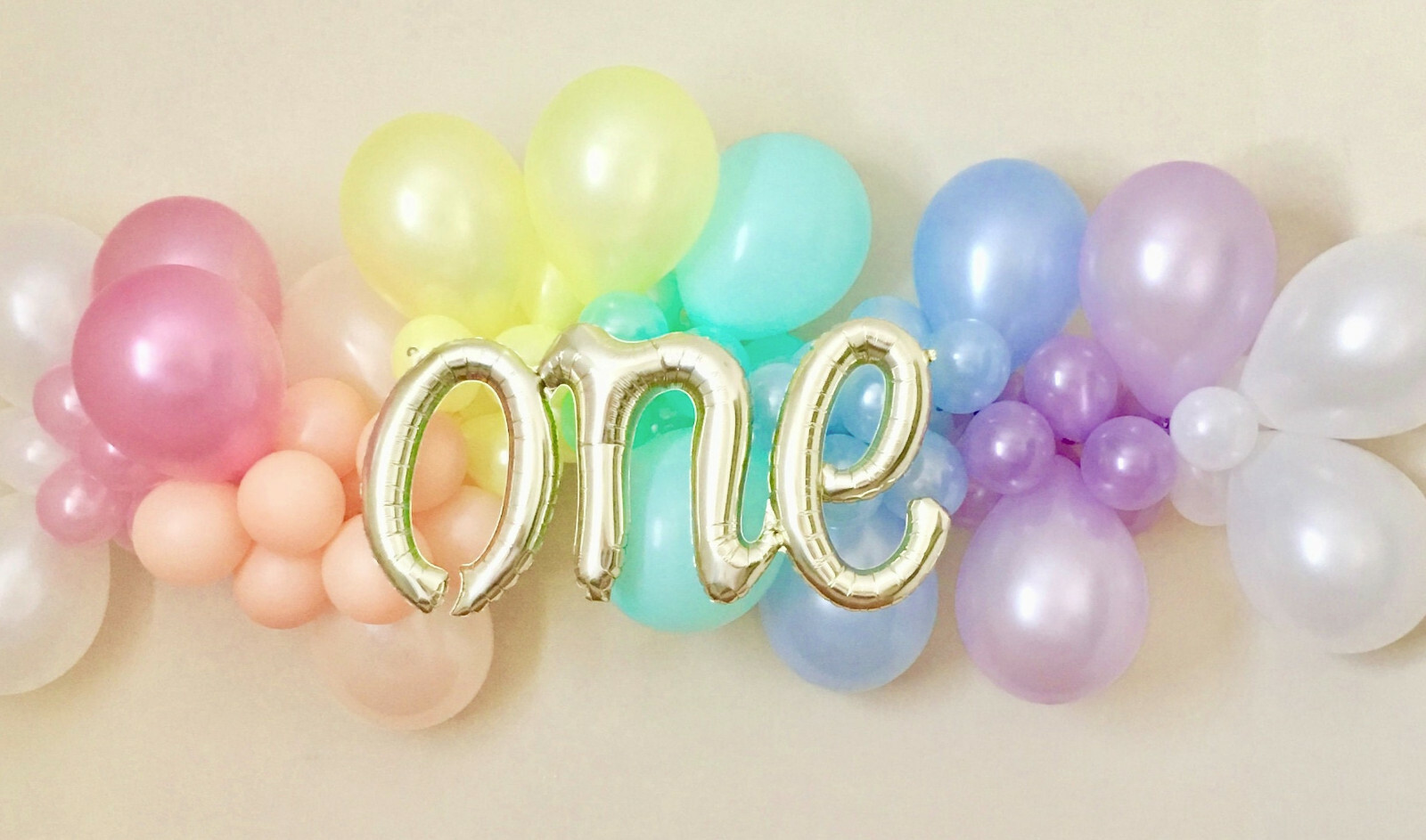 114:16ft ONE 1st Birthday BALLOON SET PASTEL Arch Garland, RAINBOW UNICORN PARTY