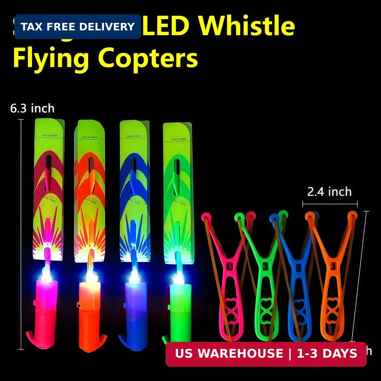 OceanWings LED Flying Set with Whistle, 25 Slingshot+25 Glow Helicopter, Flying