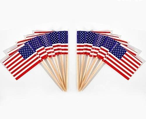 CYPS 100 Pcs USA American Flag US Toothpick Flags, Small Mini Stick Cupcake T…