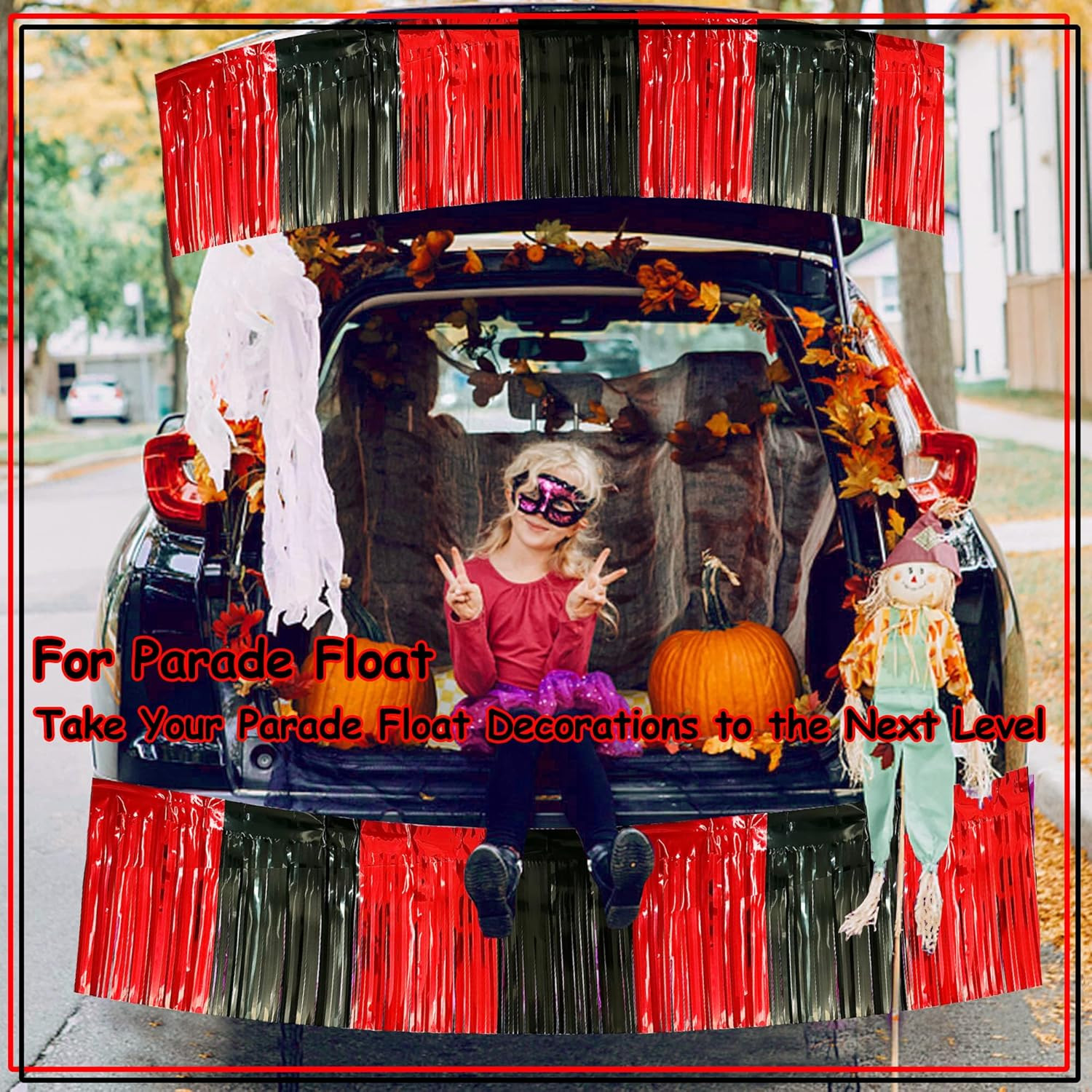 4 Pack 10 Feet Black Red Parade Floats Foil Fringe Garland Metallic Tinsel Strea