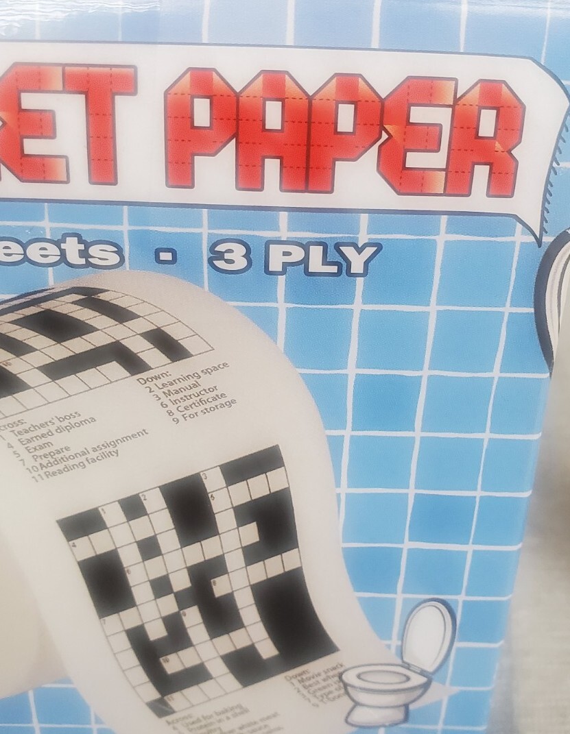 Crossword Puzzle Toilet Paper & Pre-Poop Air Wick Spray Gag Gift White Elephant