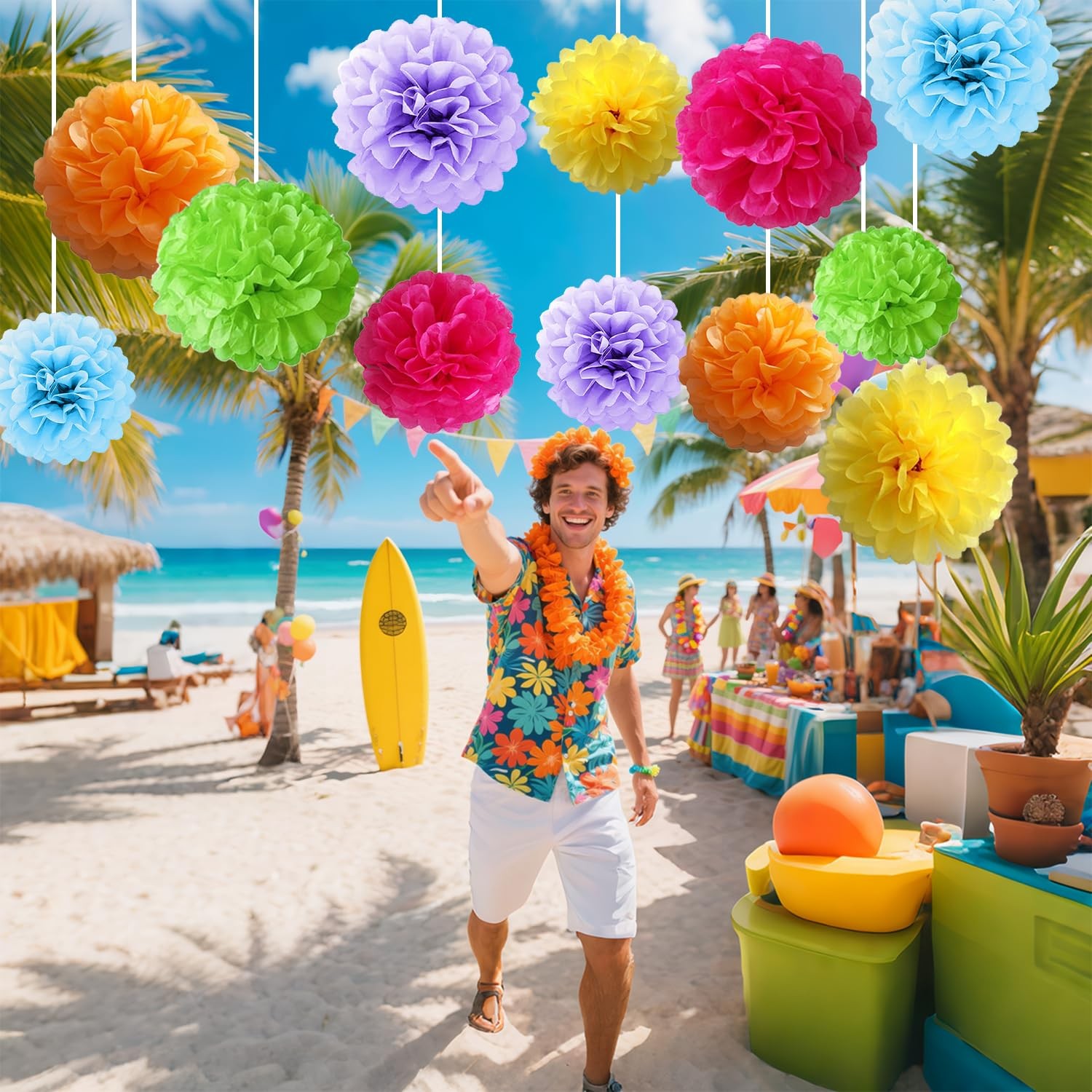 Rainbow Assorted Color Tissue Paper Flower Pom Poms Hanging Ball Decor
