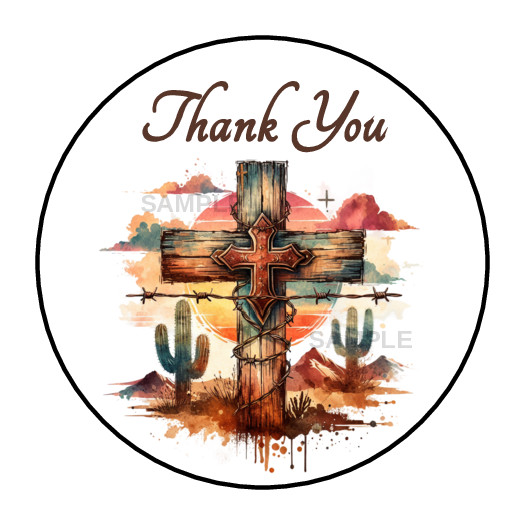 Thank you western cross stickers labels tags envelope seals