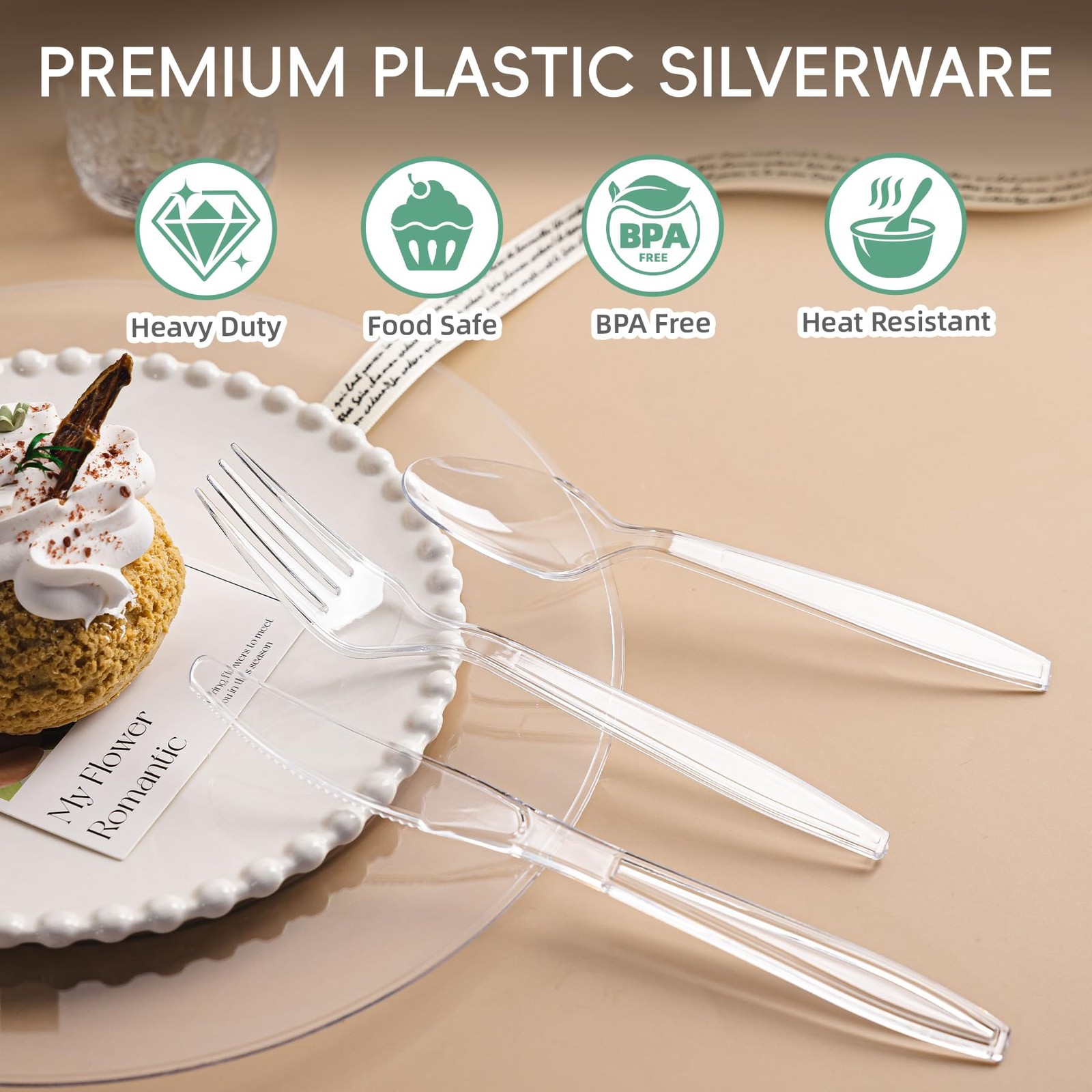400 Count Clear Plastic Silverware, Extra Heavy Duty Plastic Utensils Set Inc…