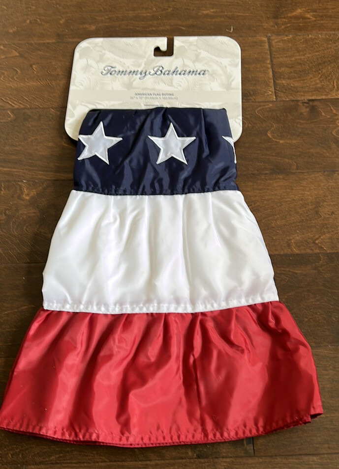 Tommy Bahama LARGE Embroidered Star Pleated Fan American Flag Bunting 36”x72 New