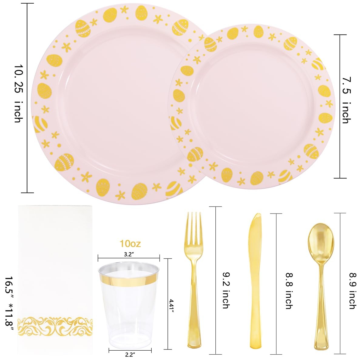 U-Qe 25 Guests Plastic Easter Plates And Napkins – Pink And Gold Easter Party