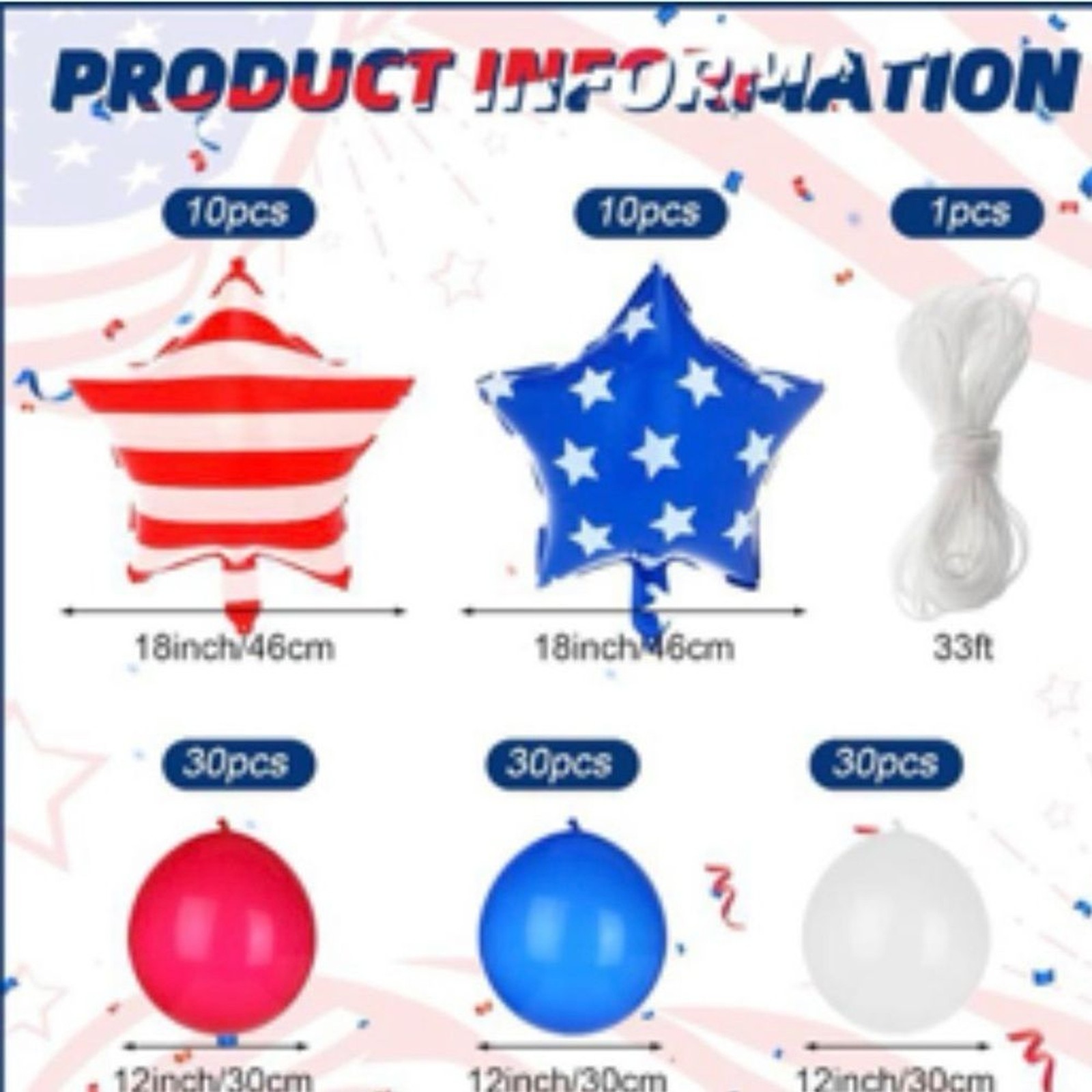 110 Pcs Red White and Blue Balloons