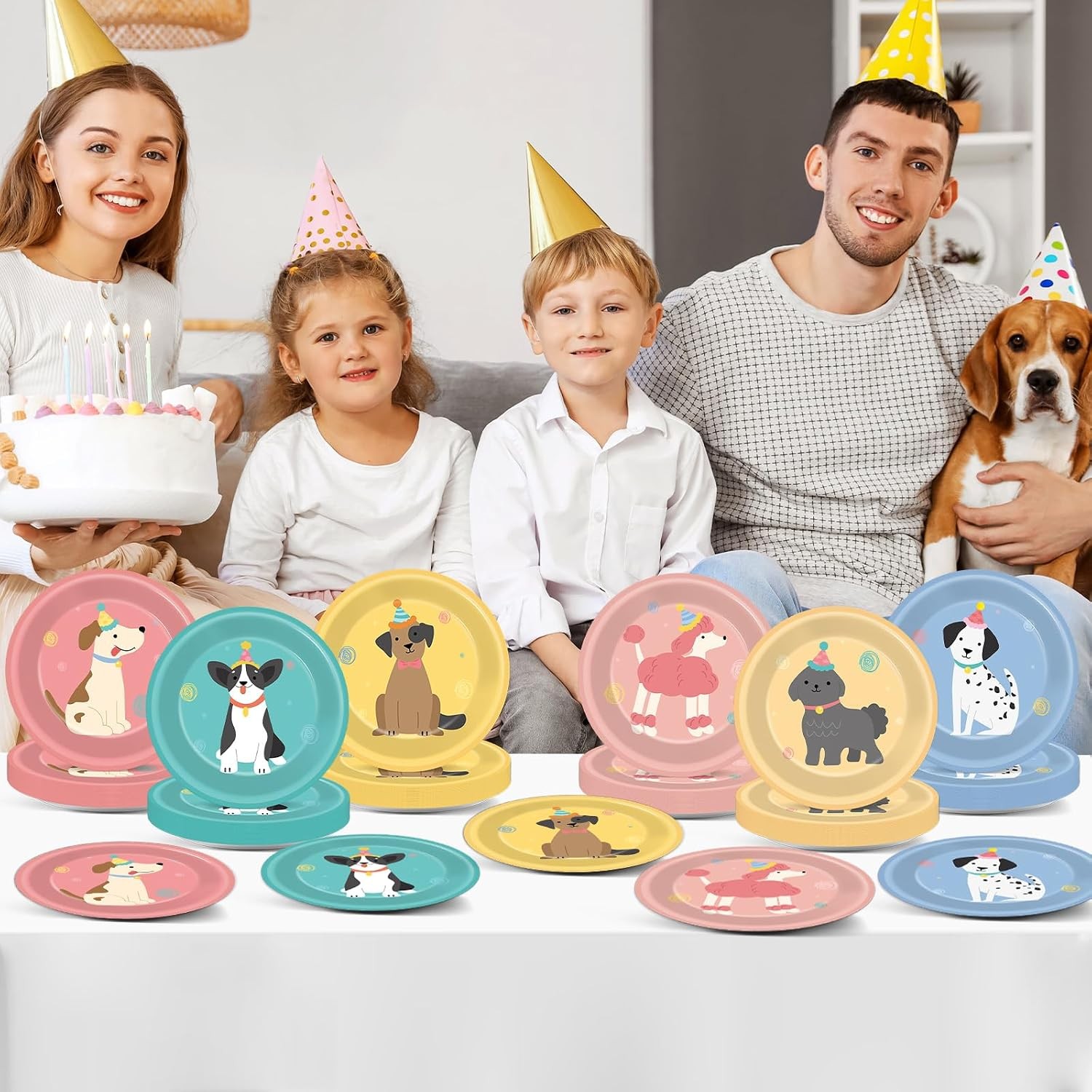 60pcs Pet Dog Birthday Party Supplies Vintage Puppy Paper Plates 7 Inch Retro