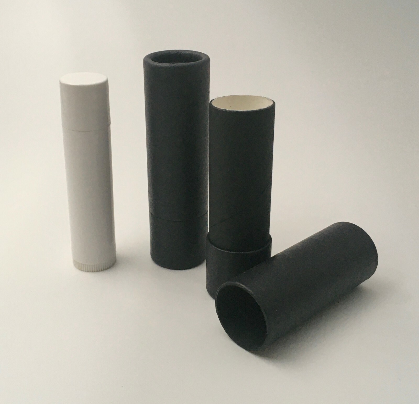 100 Matte Black Paper Lip Balm Tubes .3 oz / 8.5 g Cardboard Containers