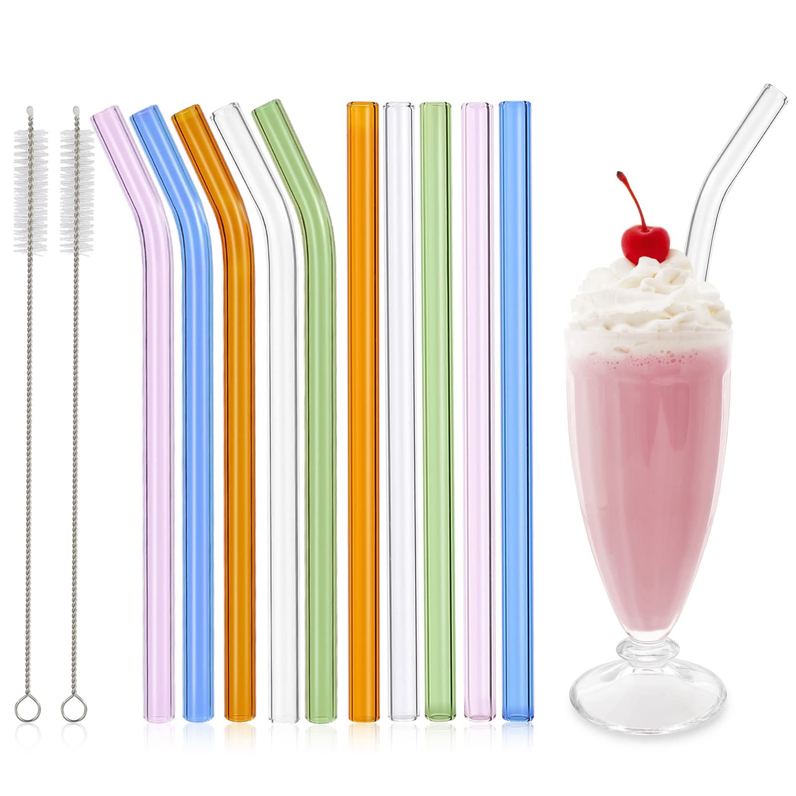 RENYIH 10 Pcs Reusable Glass Smoothie Straws,9”x12 mm 9”x12 mm, Multicolor