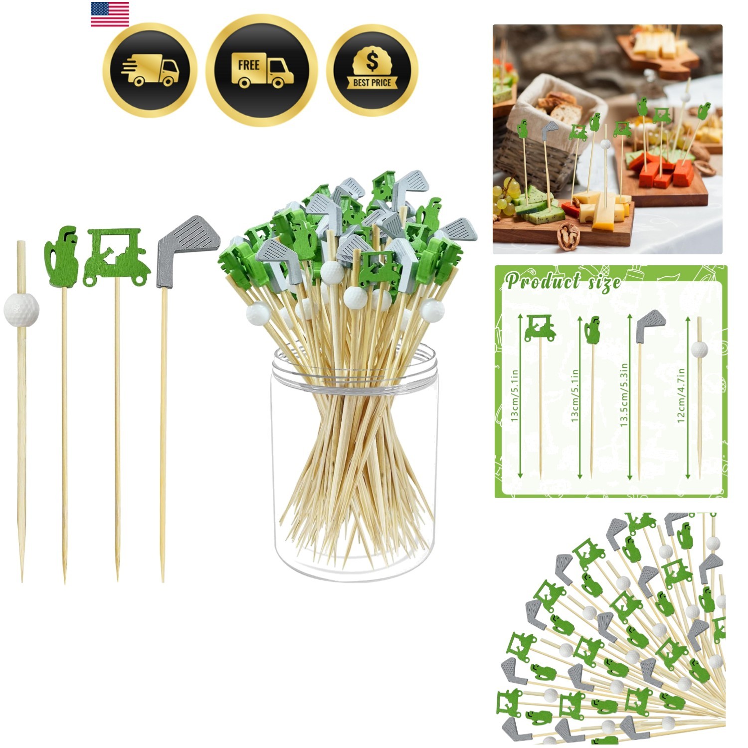 200Pcs Golf Cocktail Picks,4.7 Inch Golf Theme Decorative End Cocktail Skewer…