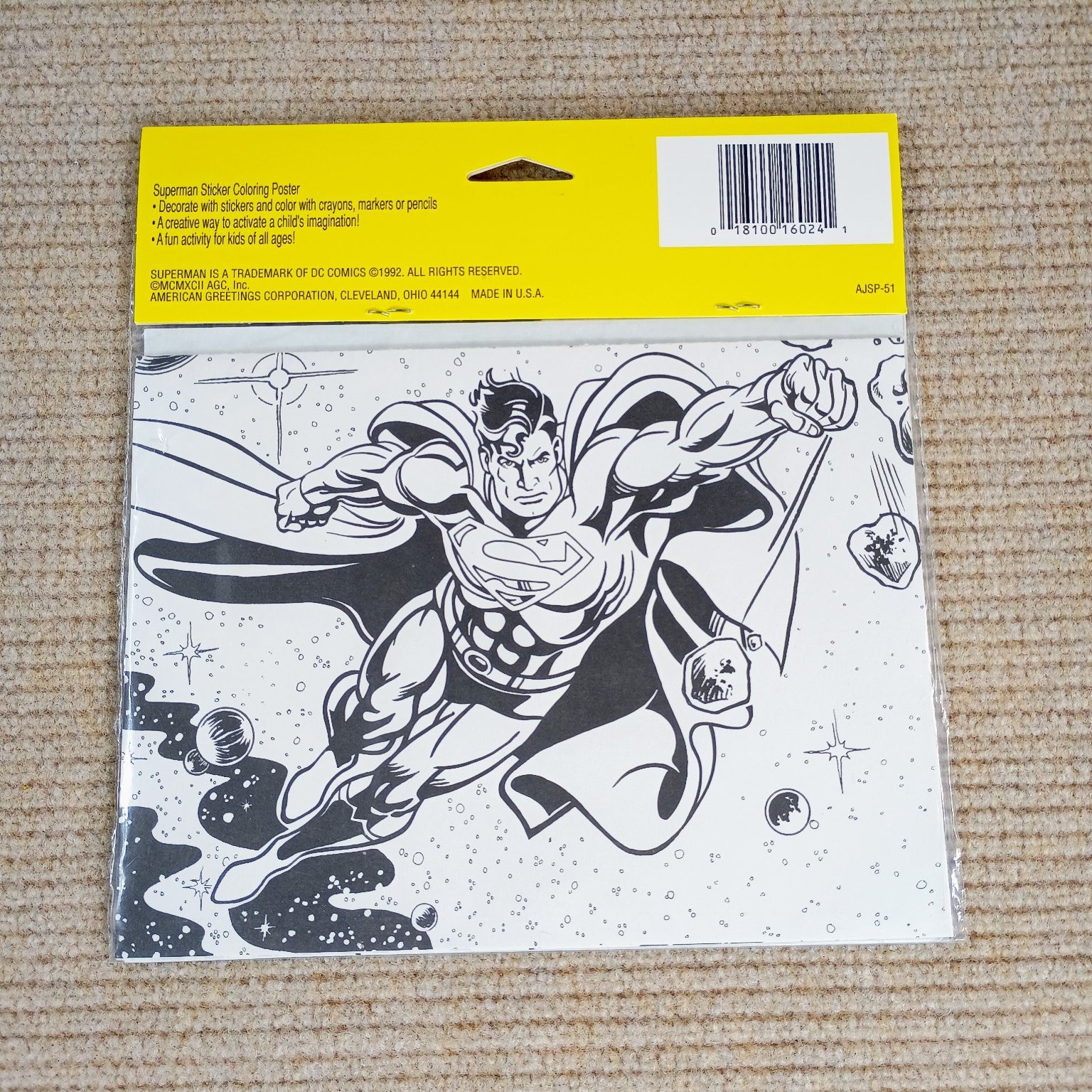 Vintage Superman Sticker Coloring Poster 14.5x11in American Greetings 1992 DC