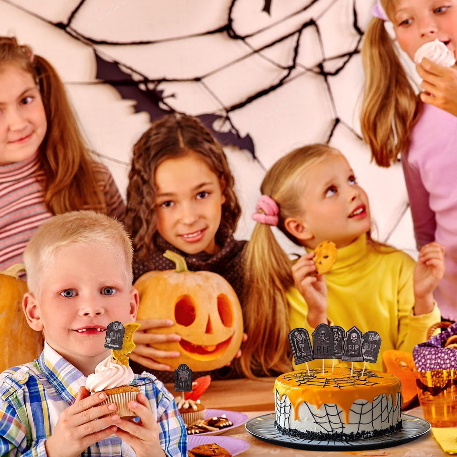 40 Pcs Halloween Cupcake Toppers, Tombstone Graveyard Cake Toppers Scary Cupcake