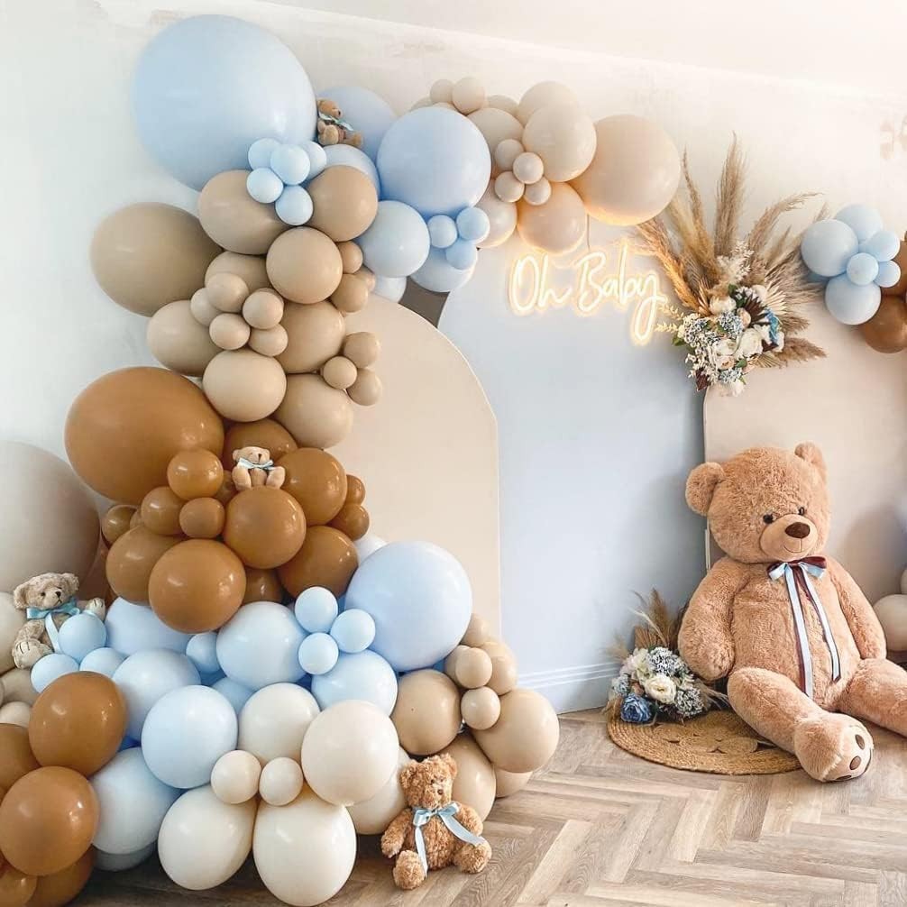 Brown And Blue Balloon Garland Double Nude Tan Light Blue Beige Latex Balloon…
