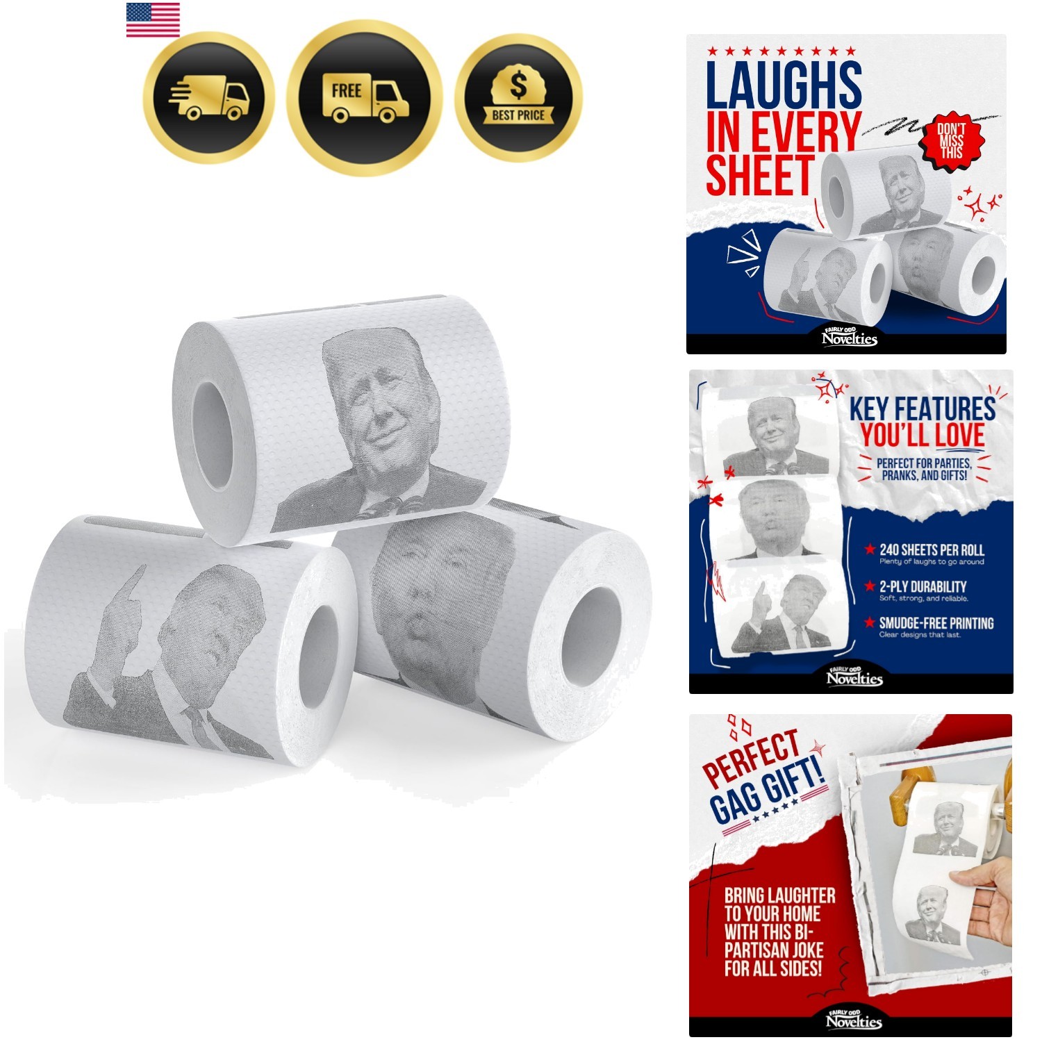 Donald Trump Novelty Political Humor Funny Toilet Paper Gag Gift, Set of 3 Ro…