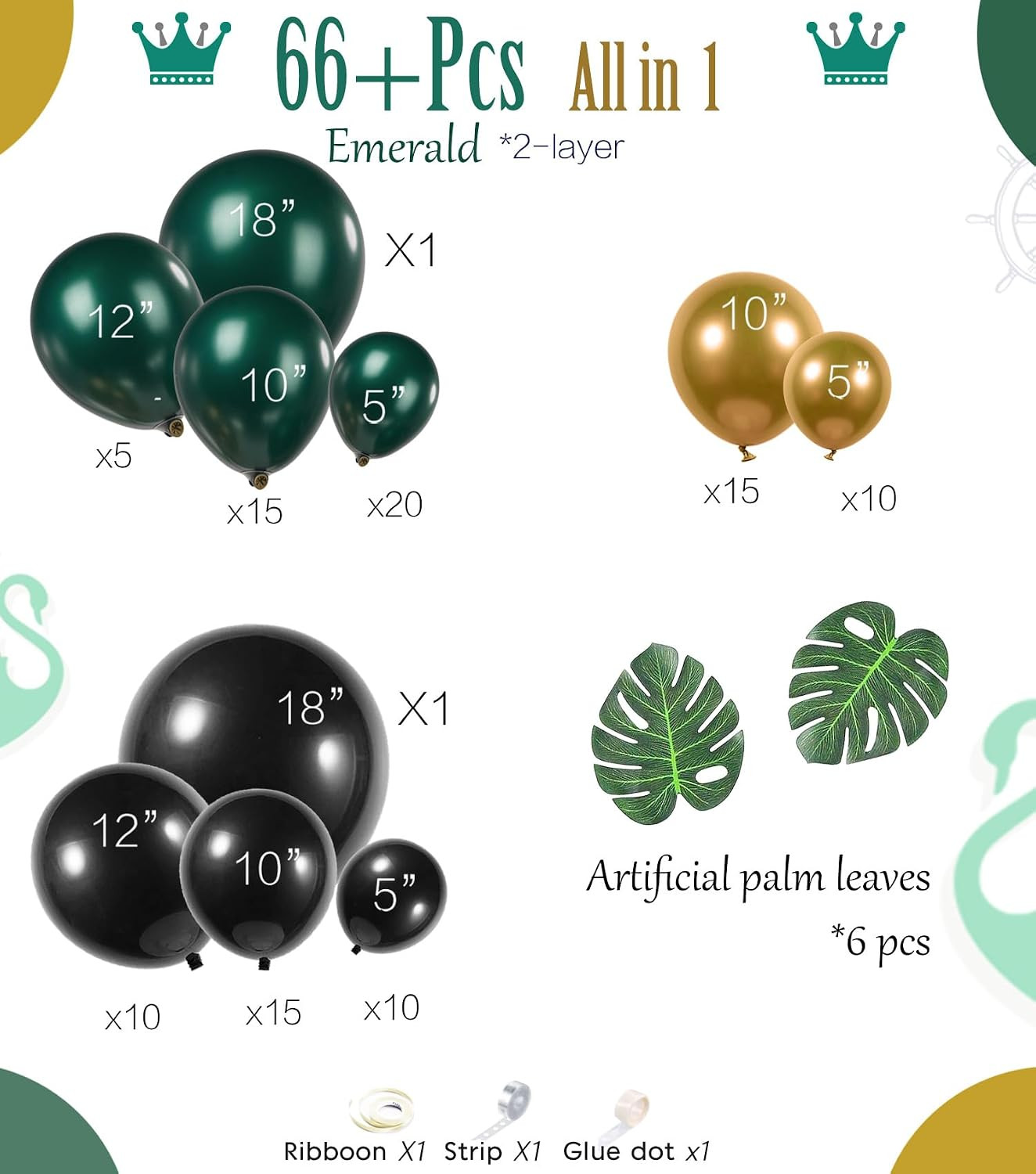 Emerald Green and Gold Black Balloon Garland Arch Kit Luxury Double Stuffed