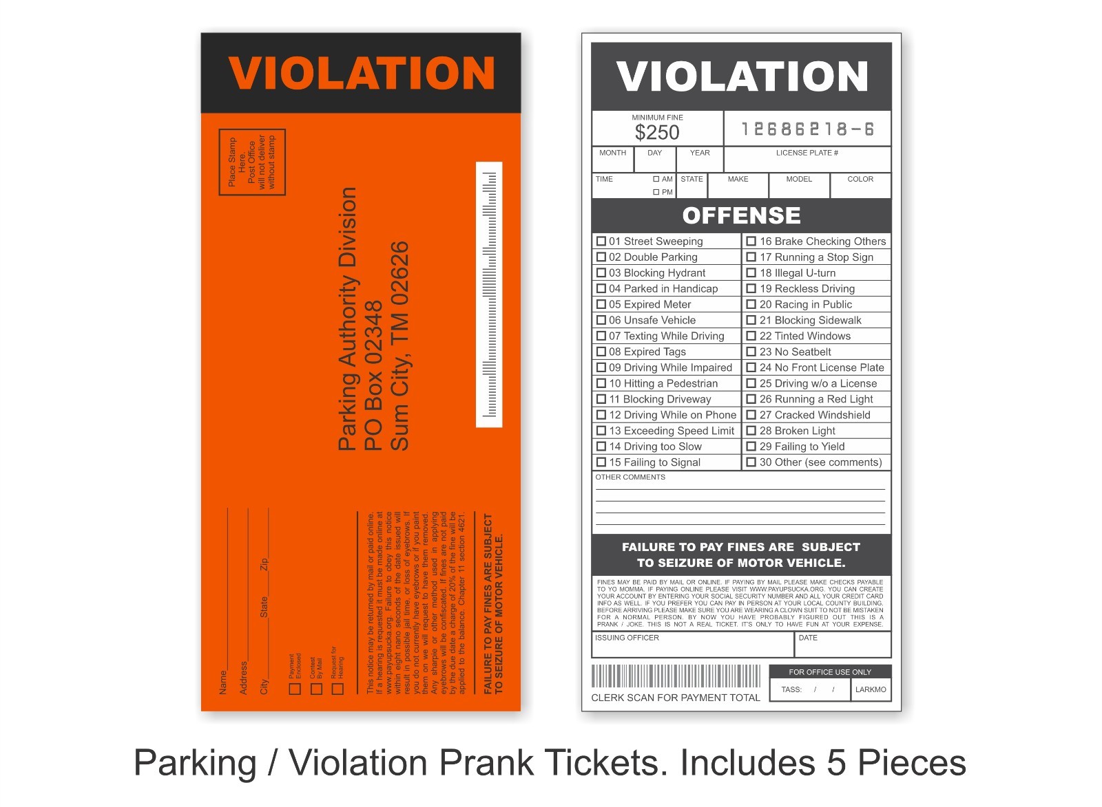 Prank Kit Bundle Fake Lottery Tickets Parking Violation Gag Set Funny