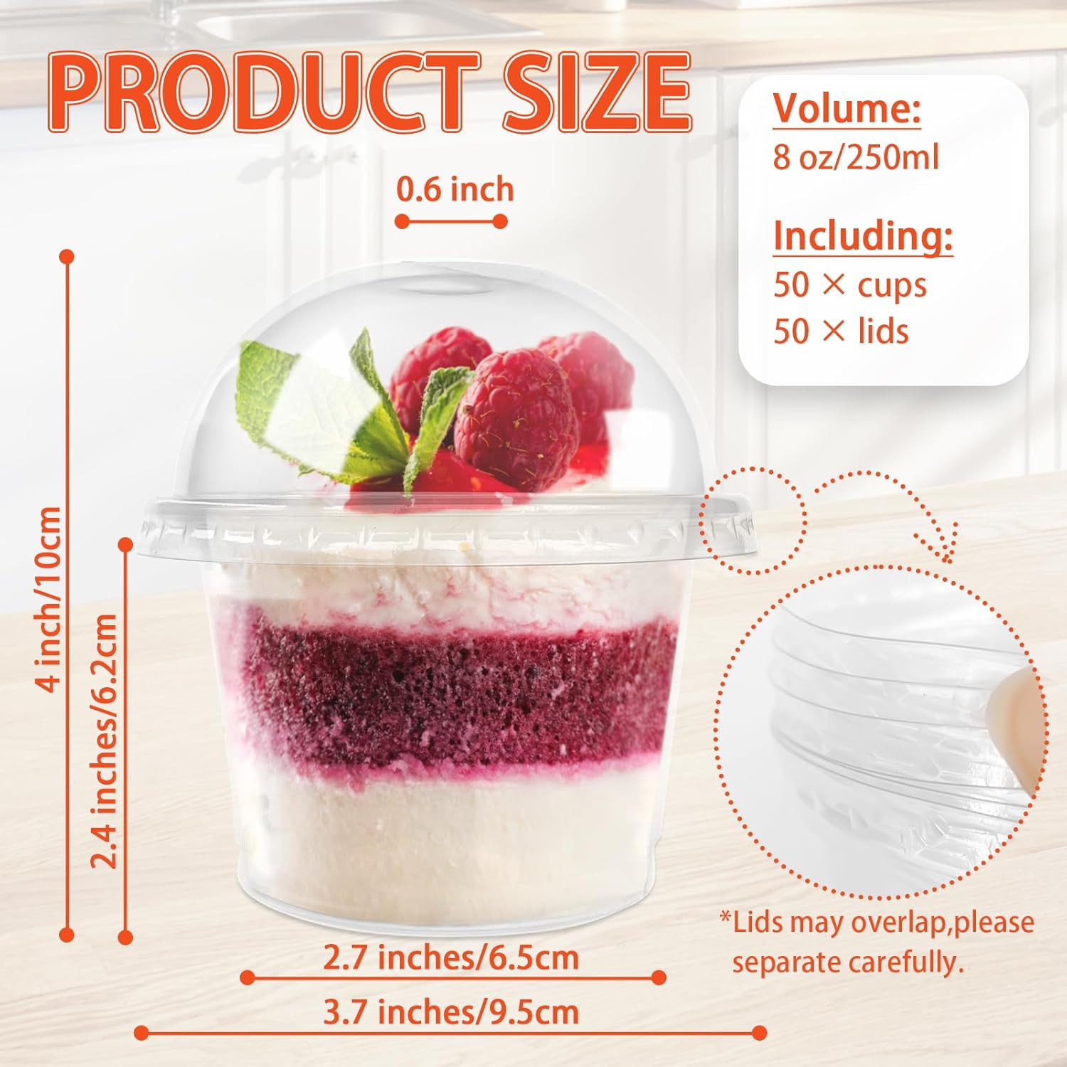 50 Pcs 8 OZ Disposable Plastic Cups with Dome Lids,Clear Dessert Cup,Mini Parfai