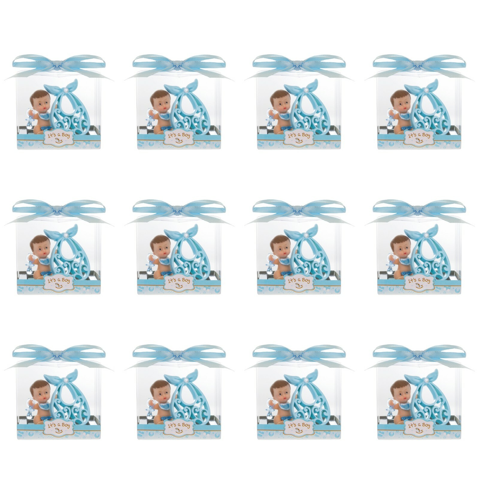 Mega Favors – Baby Boy Holding Large Bib Poly Resin – Blue, 12PCS