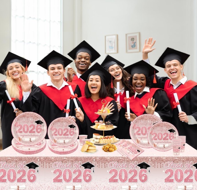 Pink Graduation Decorations Class of 2026, Rose Gold