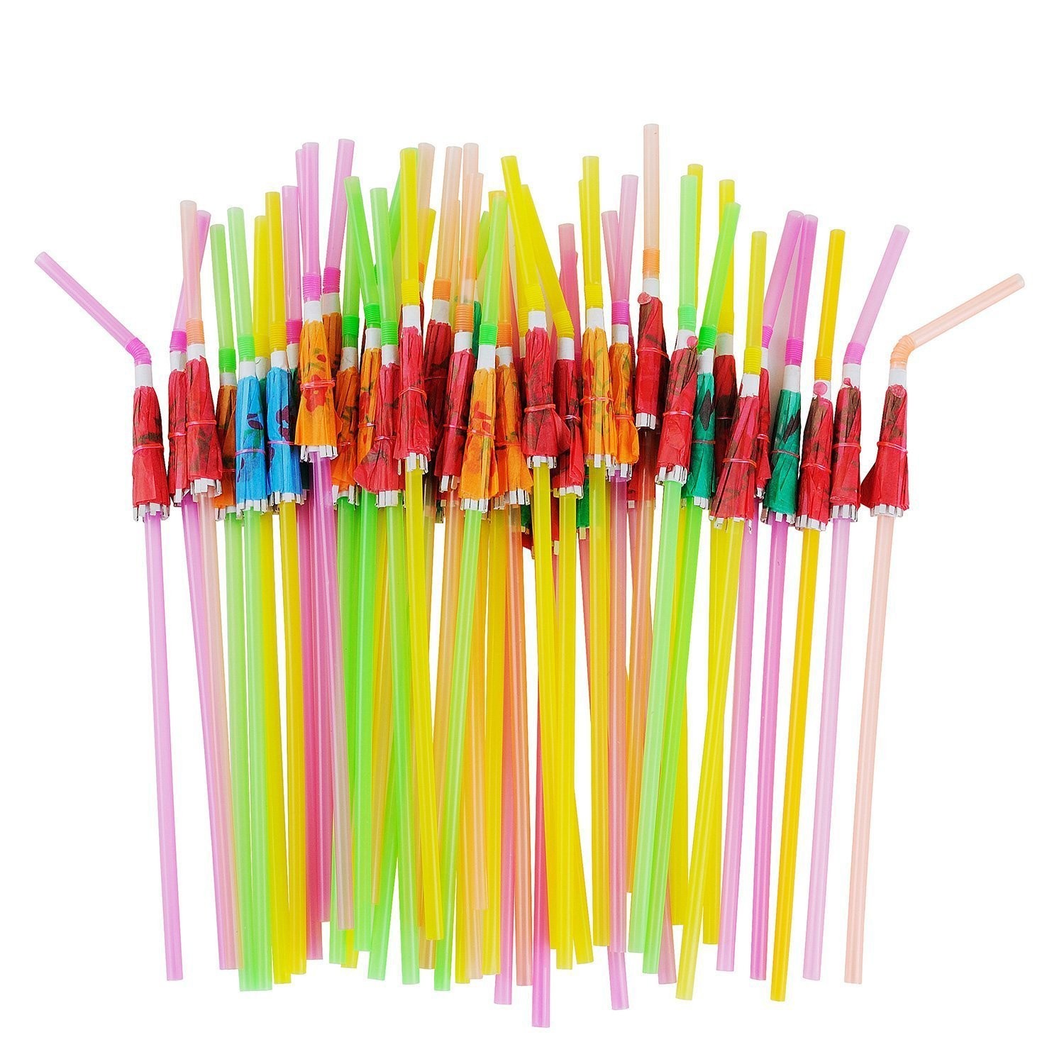 ALINK 50 Umbrella Parasol Drinking Straws, Hawaiian Beach Cocktail Luau Party De
