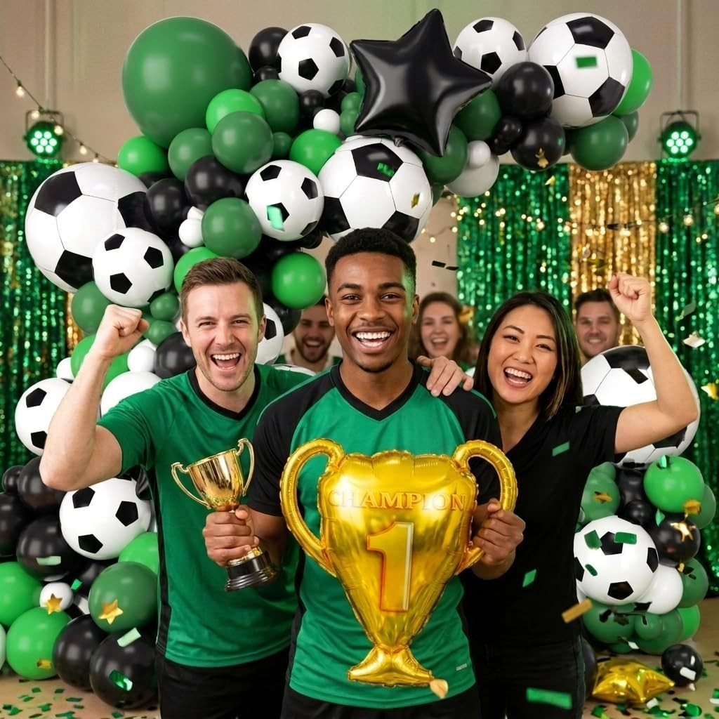 Soccer Balloons Garland Arch Kit 150Pcs – Black and White Dark Green Balloon …