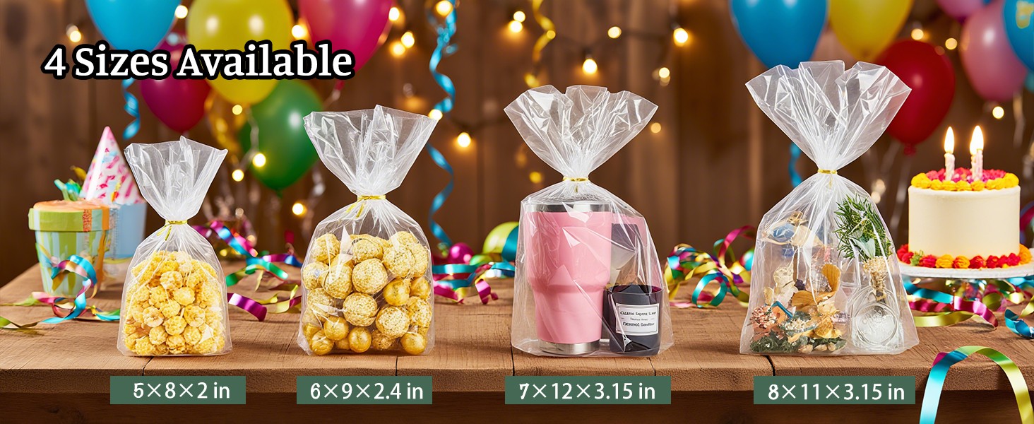 Clear Cellophane Treat Bags, 100 Pack 6 x 9 x 2.4 in Flat Bottom Cellophane Bags