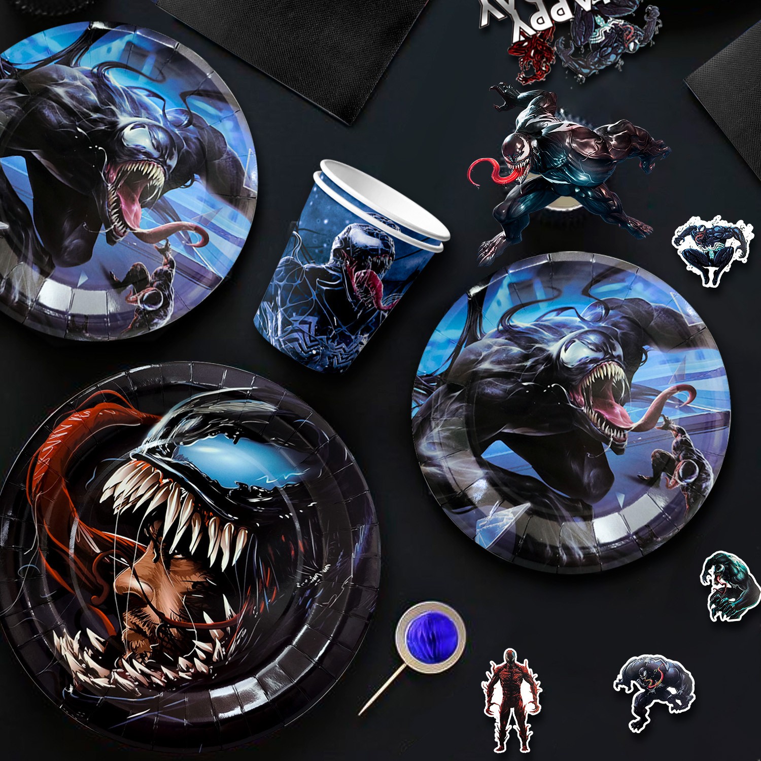 113Pcs Venom Party Supplies Superhero Birthday Party Decorations Balloons Plates