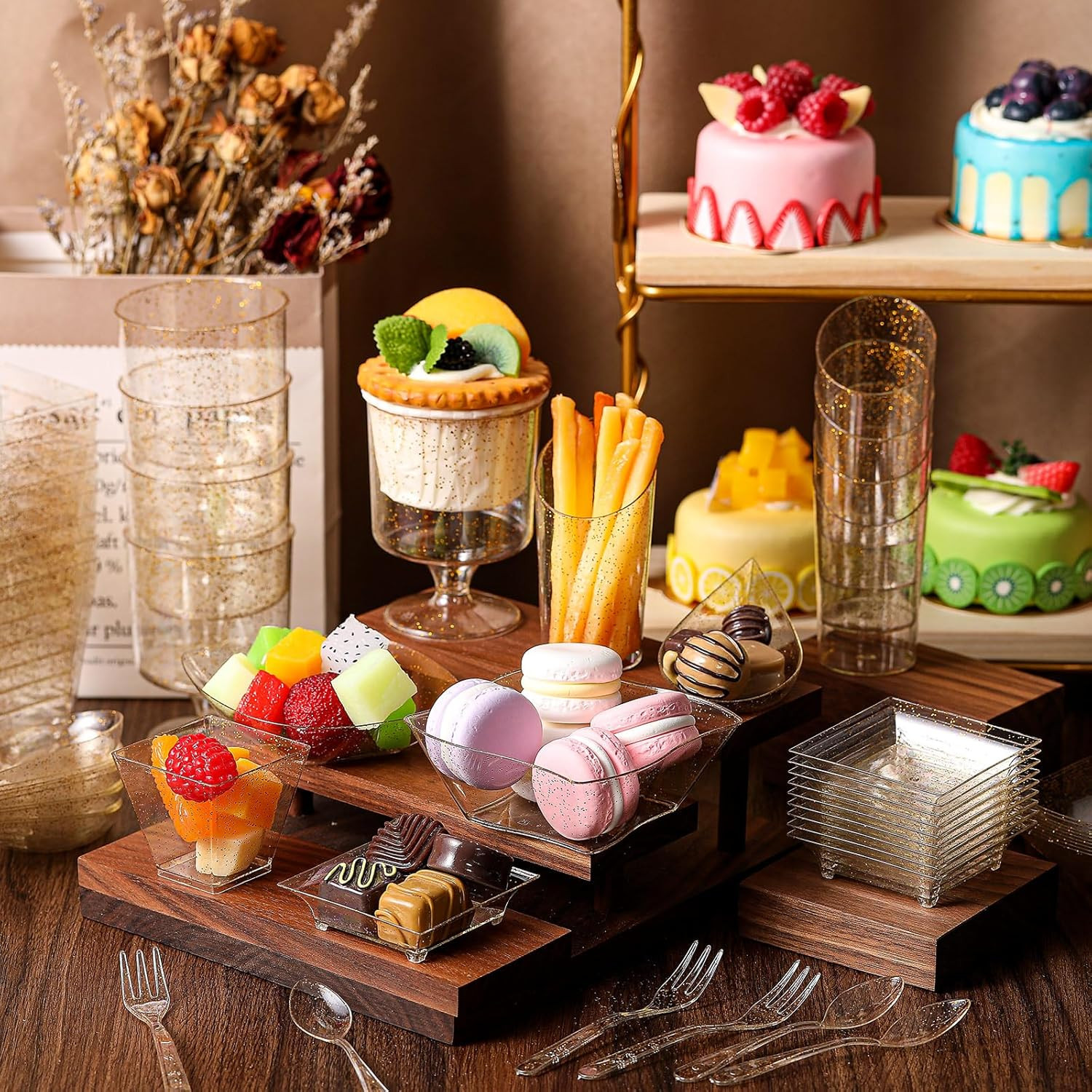 400 Pcs Gold Mini Appetizer Plates & Cutlery Set for Parties and Desserts